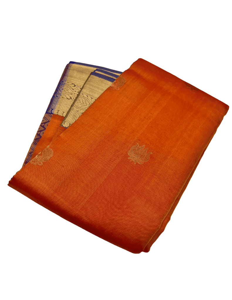 Orange with Admiral Blue Color Silk Saree Has Small Butta Design with Unstitched Blouse view 2