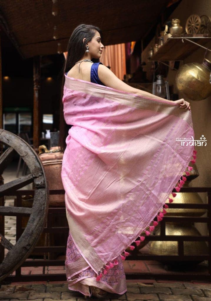 Utsaav ~ Pure Handmade Linen in Fresh Pastel Pink with Embroidery view 5