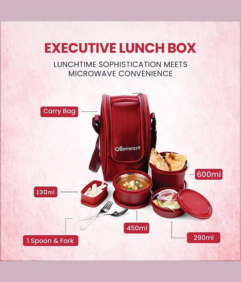 Oliveware Executive Microwave Stainless Steel Lunch Box 3 Container (Pack of 1) view 2