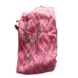 Pink Banarasi Silk Saree With Silver Zari Embroidery And Dress Material