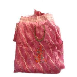 Pink Banarasi Silk Saree With Silver Zari Embroidery And Dress Material view 2