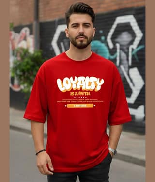 Leotude Men Cotton Blend Oversized Fit Printed T-Shirt ( Red )
