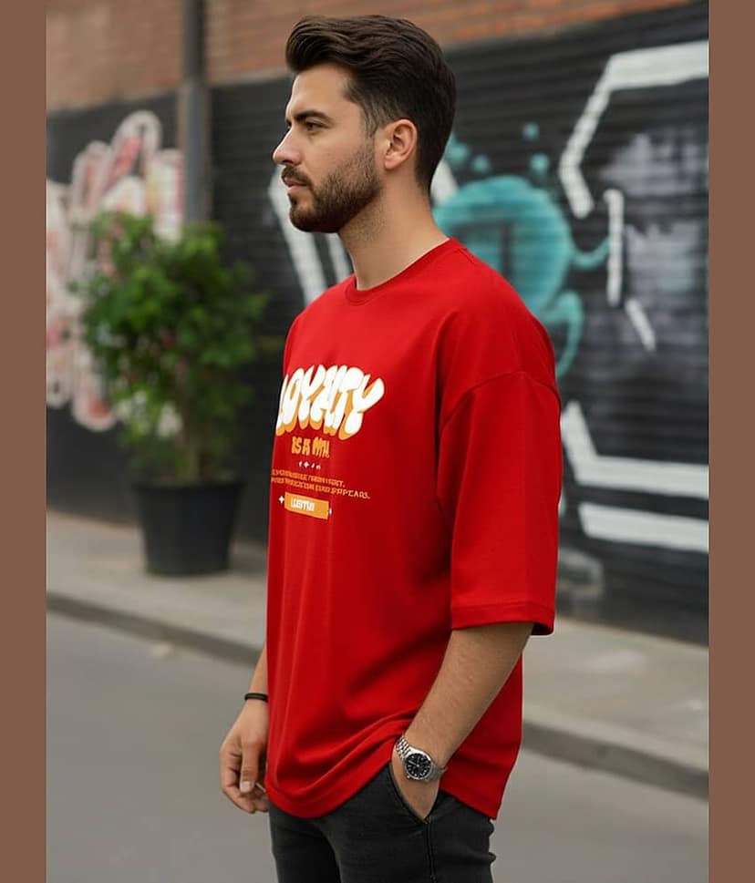 Leotude Men Cotton Blend Oversized Fit Printed T-Shirt ( Red ) view 2