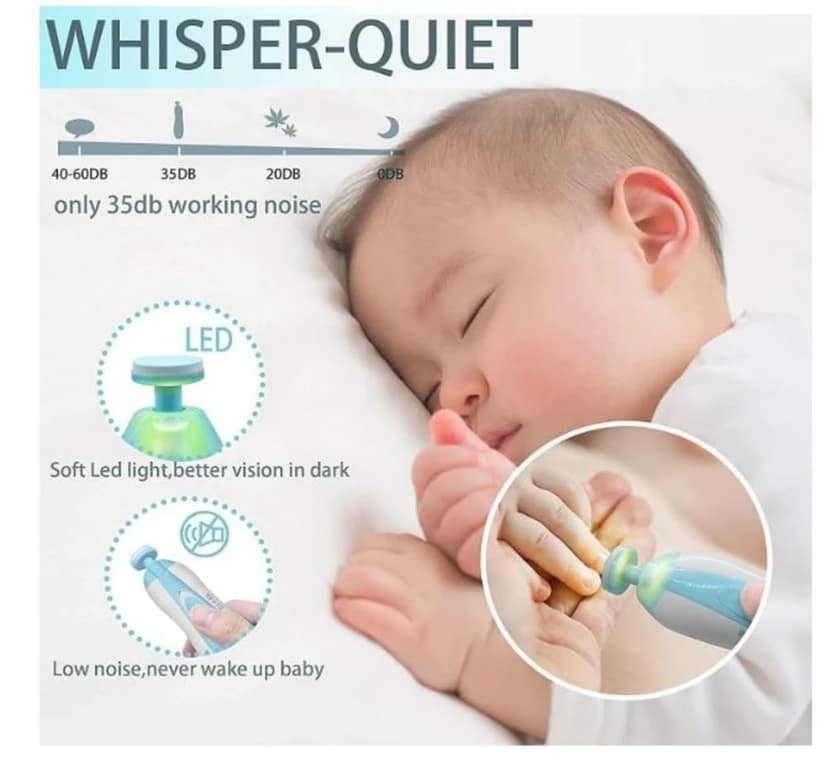 Baby Nail Trimmer New Born with Lights | Electric Nail Cutter for 0-6 Months | Gentle Nail File with Multiple Filer Heads | Adjustable Speed | New Born Baby Products Pack of 1 view 3