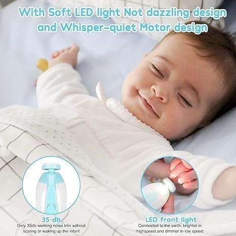Baby Nail Trimmer New Born with Lights | Electric Nail Cutter for 0-6 Months | Gentle Nail File with Multiple Filer Heads | Adjustable Speed | New Born Baby Products Pack of 1 view 7
