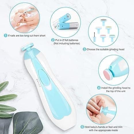 Baby Nail Trimmer New Born with Lights | Electric Nail Cutter for 0-6 Months | Gentle Nail File with Multiple Filer Heads | Adjustable Speed | New Born Baby Products Pack of 1 view 8