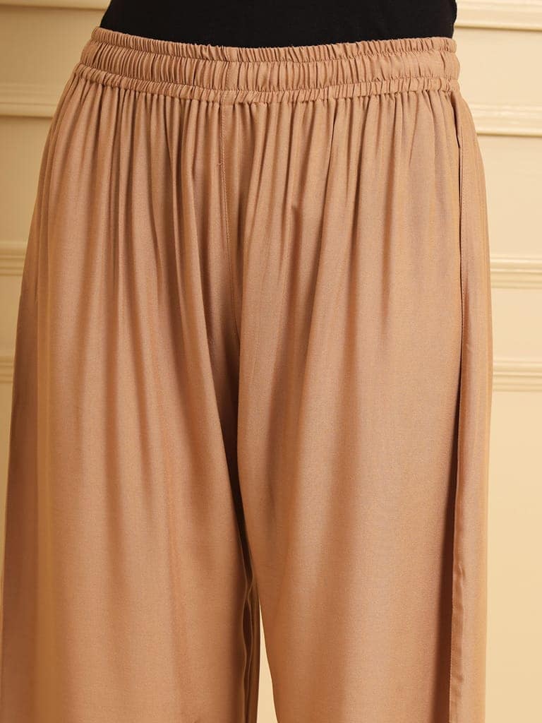 Soft Colors Regular Fit Pocket Palazzo (Beige) view 7