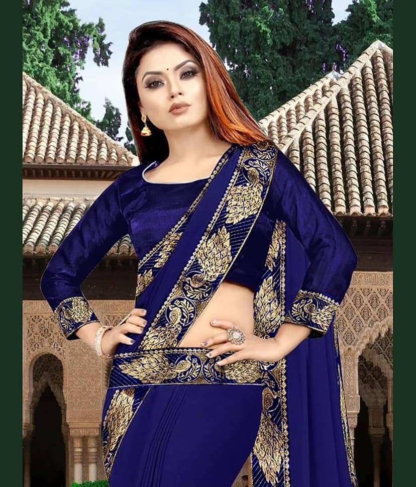 WXW Fashion Lycra Embroidered Regular Saree With Unstitched Blouse Piece ( Brown )