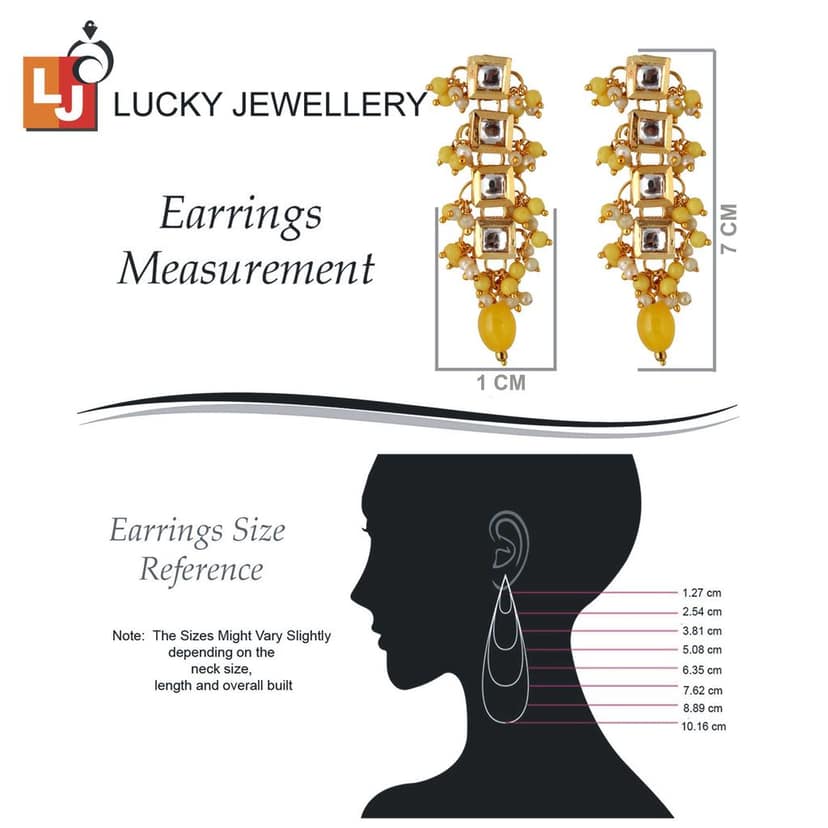 Lucky Jewellery Traditional Back Meenkari Gold Plated uncut kundan Yellow Earrings (195-J5EK-1664-Y) view 5