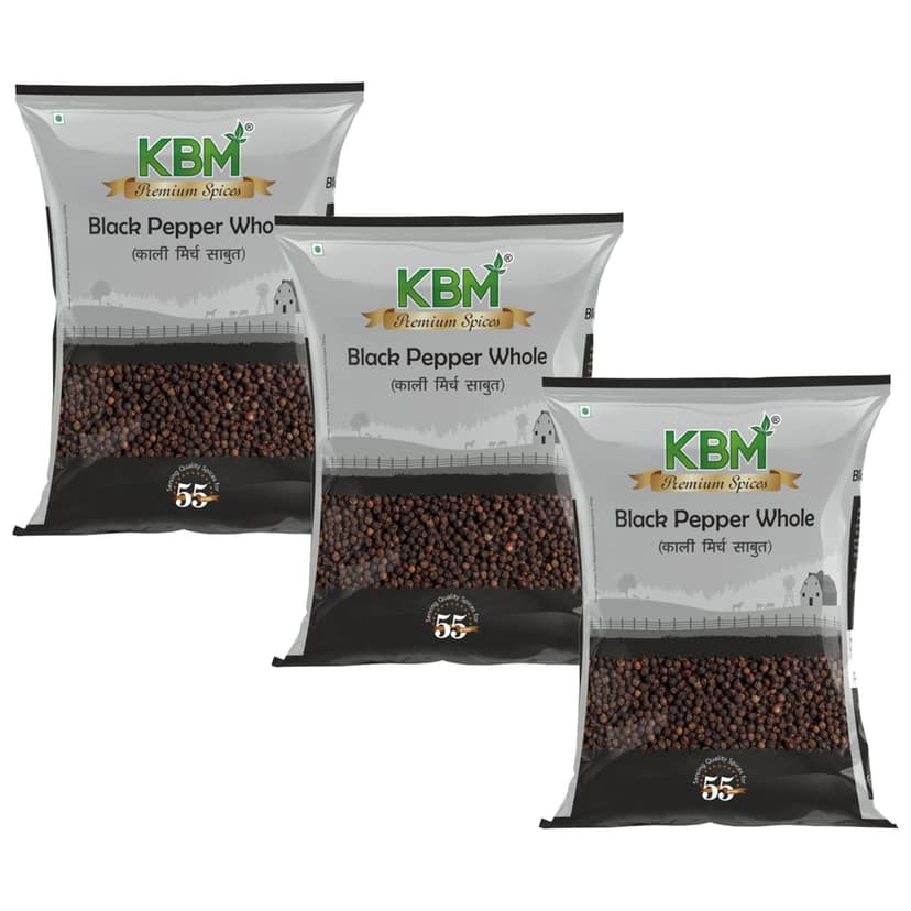 KBM Premium Spices Black Pepper Whole, 100 gm - Pack of 3