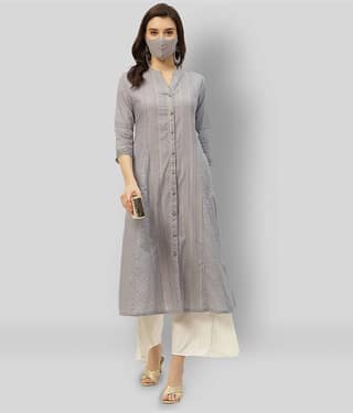 Juniper Pack of 1 Cotton Blend Self Design A-line Women's Kurti - ( Light Grey )