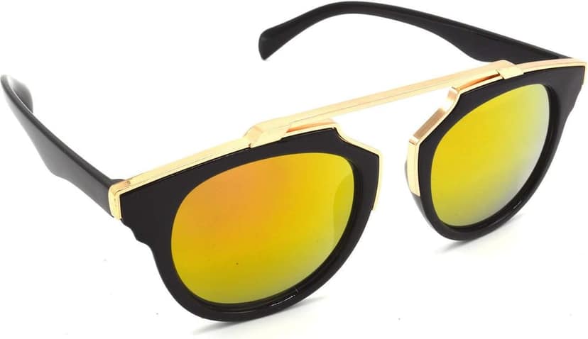 HRINKAR Unisex Wrap-around Sunglasses Golden & Silver Frame, Golden & Pink Lens (Medium) - Pack of 2 view 6