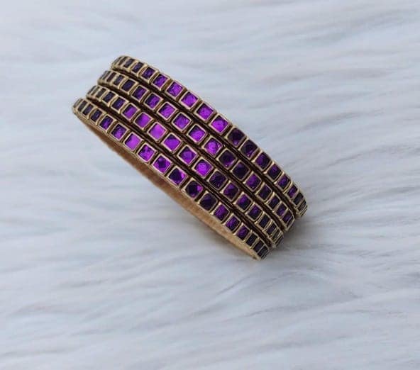Gold Plated Purple Stone Studded Bangle Set of 4 view 2