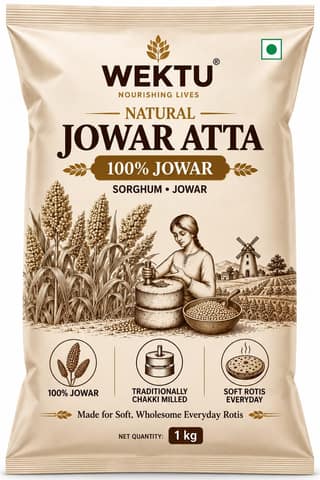 WEKTU Natural Jowar Atta 1 kg | 100% Jowar | Sorghum Flour | Traditionally Chakki Milled