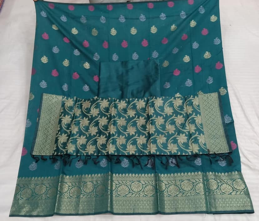 Dark Green Coloured Designer Cotton Silk Suit view 2