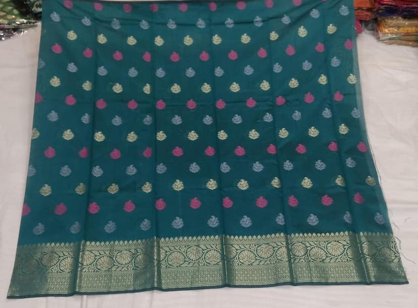 Dark Green Coloured Designer Cotton Silk Suit view 3