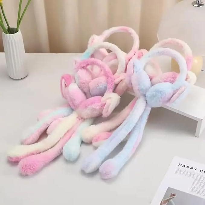 SmartcUp Kids Rainbow Plush Bunny Ear Moving Winter Earmuffs | Soft & Warm Ear Muffs view 3