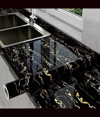 Sekhmet Black Marbal Self-Adhesive Wallpaper Waterproof Old Furniture Vinyl Stickers Wooden Door Wardrobe Desktop PVC Wall Papers(60*200)