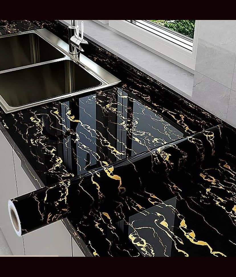 Sekhmet Black Marbal Self-Adhesive Wallpaper Waterproof Old Furniture Vinyl Stickers Wooden Door Wardrobe Desktop PVC Wall Papers(60*200)
