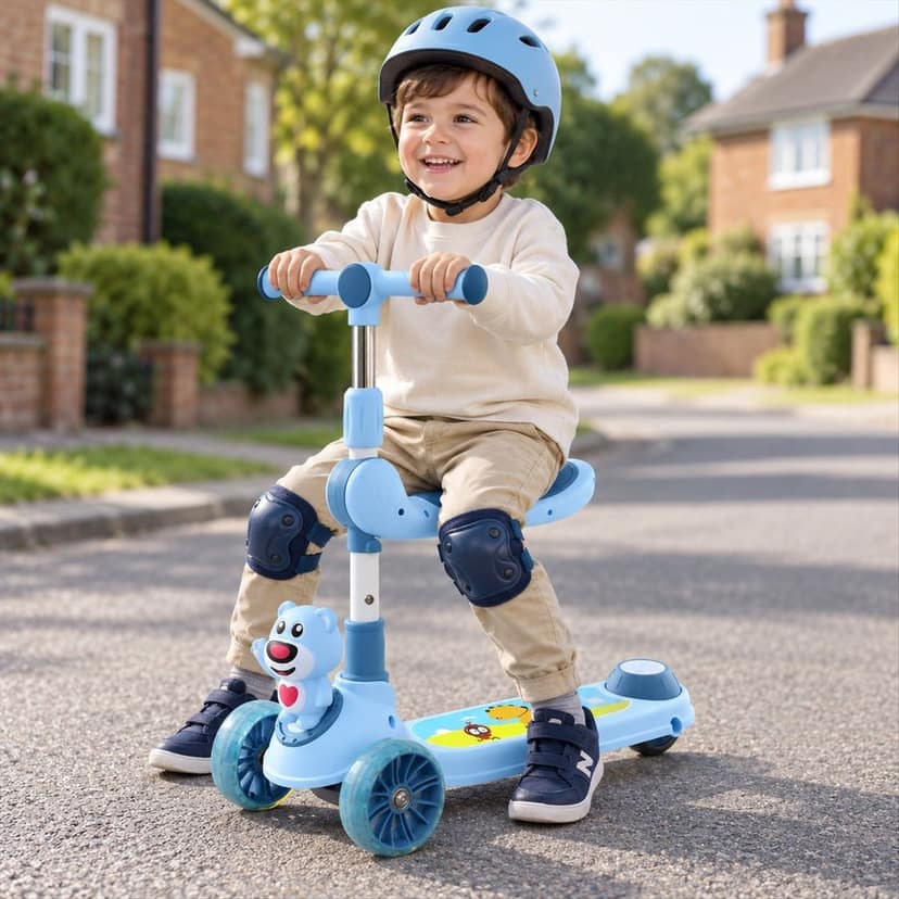 Kids 3 Wheel Kick Scooter with Seat and Adjustable Handlebar (1 Pc)