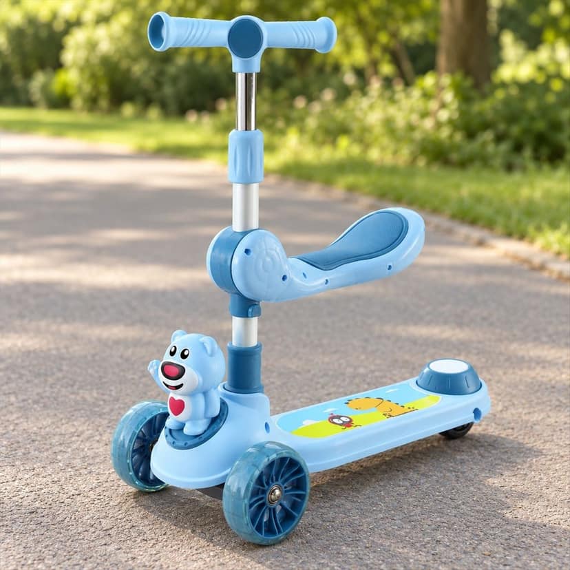 Kids 3 Wheel Kick Scooter with Seat and Adjustable Handlebar (1 Pc) view 3