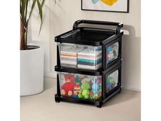 Homeness Plastic Storage Drawer Organizer with Wheels, Modular Cabinet for Clothes, Toys, Cosmetics & Kitchen, Home & Office - Clear Black - 2 Layer