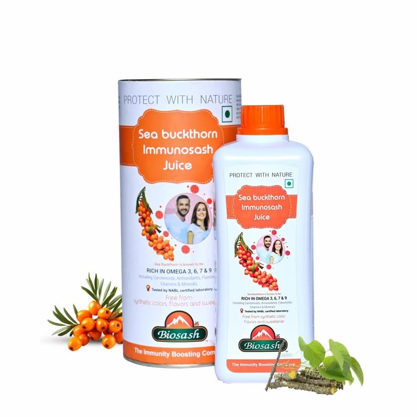 Biosash Sea Buckthorn Immunosash Juice | From Certified Organic Berries, Cold-Pressed | Rich in Omega 3 6 9, Vitamin & Antioxidant | Herbal extracts for Immunity, Wellness & Vitality | 50 Serves