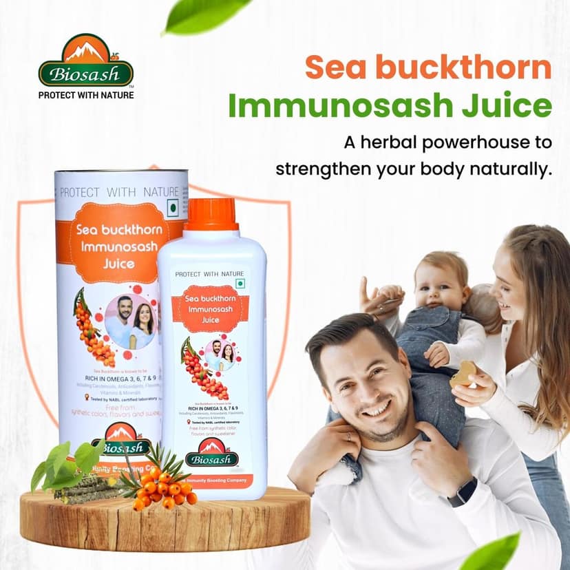 Biosash Sea Buckthorn Immunosash Juice | From Certified Organic Berries, Cold-Pressed | Rich in Omega 3 6 9, Vitamin & Antioxidant | Herbal extracts for Immunity, Wellness & Vitality | 50 Serves view 2