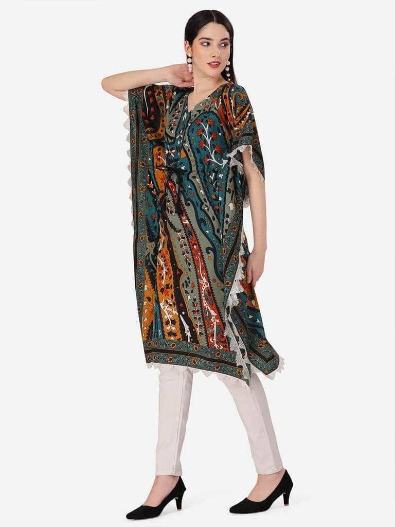 Buy & Try Women's Cotton Printed Kaftan Kurtas Beach Night Wear Dress. view 4