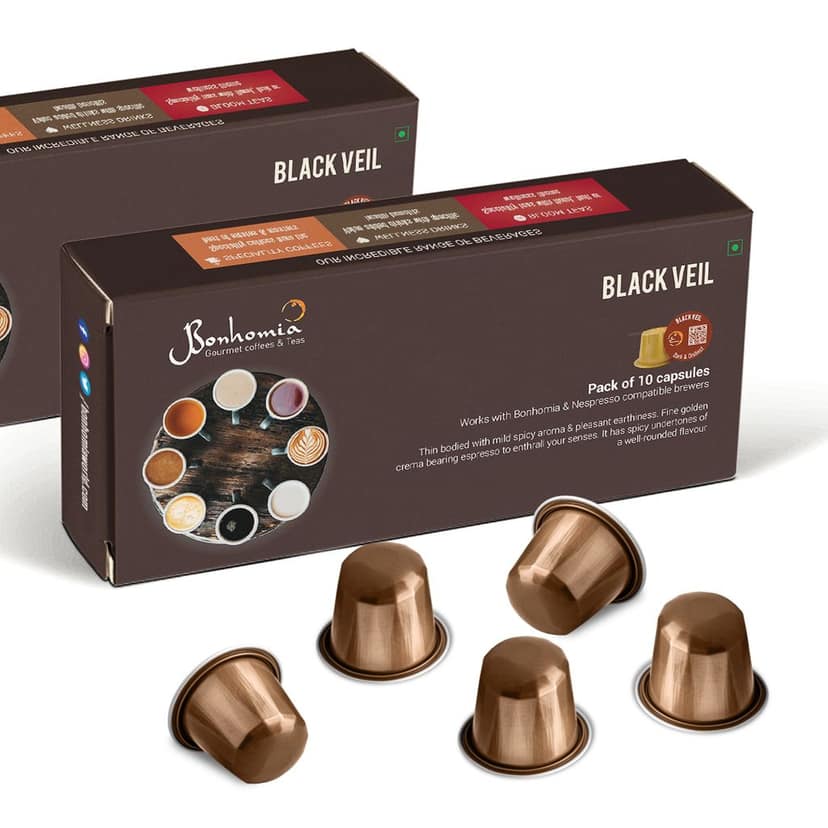 Black Veil Espresso Pods - Intensity 7/10 | Nespresso Compatible | Dark French Roast | Premium AAA Grade Beans | Aluminum Capsules view 4