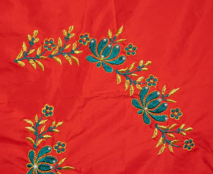 Red and gold embroidered blouse piece view 2