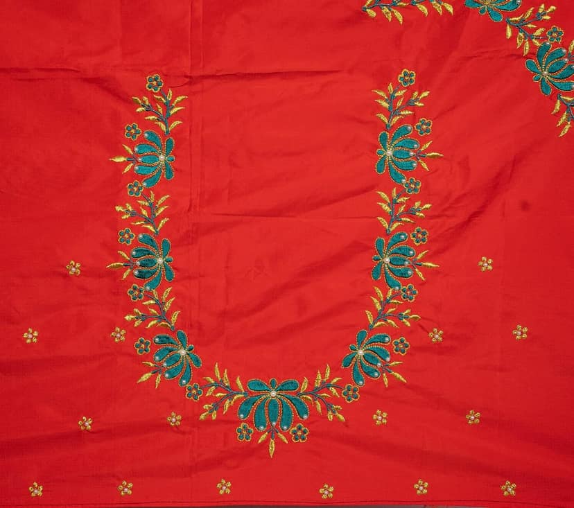 Red and gold embroidered blouse piece view 3