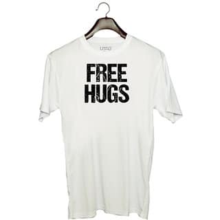 UDNAG Unisex Round Neck Graphic 'Hug | Free Hugs' Polyester T-Shirt White