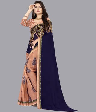 ANAND SAREES Georgette Printed Saree With Unstitched Blouse Piece ( Peach )