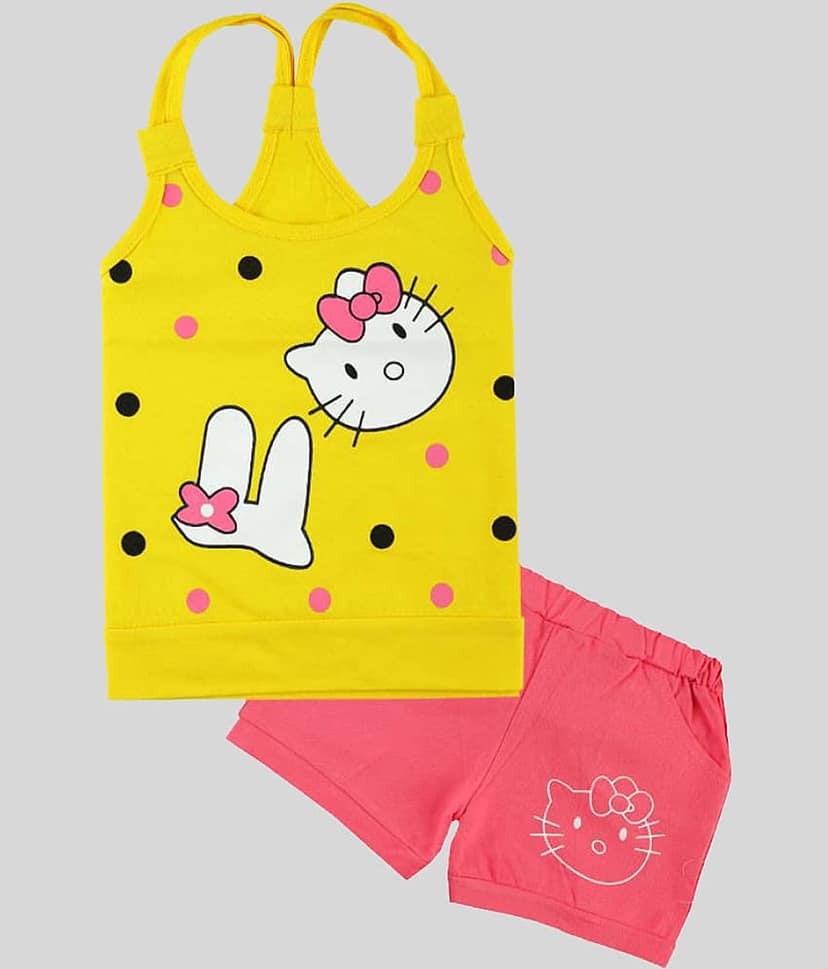 CATCUB - Yellow Cotton Girls Top With Shorts ( Pack of 1 )