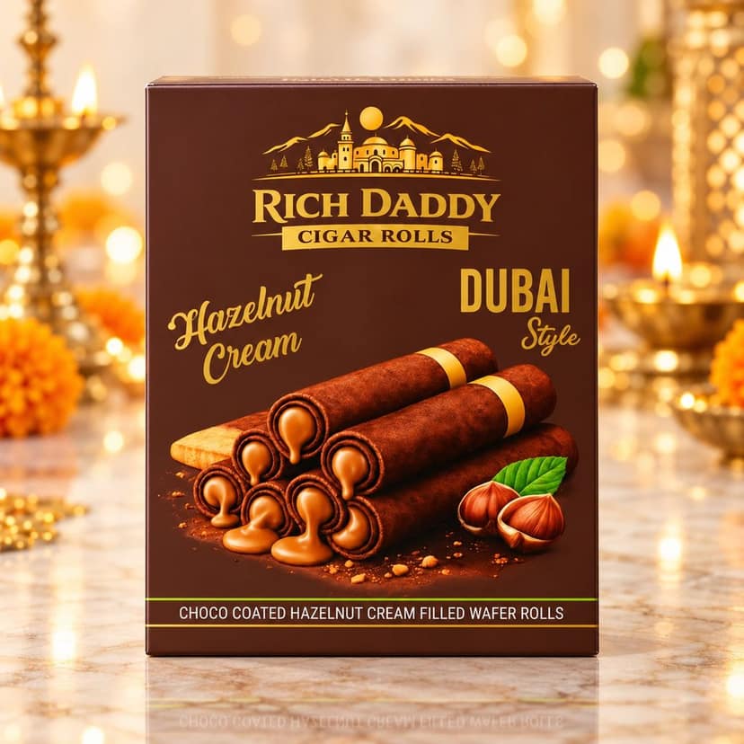 Multicolour Copper Wire Lights & Hazelnut Wafer Rolls Festive Gift Hamper view 3