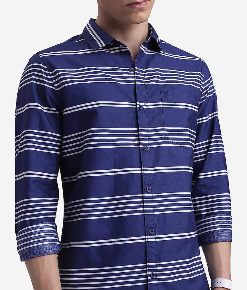 Ketch 100% Cotton Regular Fit Striped Full Sleeves Men's Casual Shirt - Blue ( Pack of 1 ) view 2