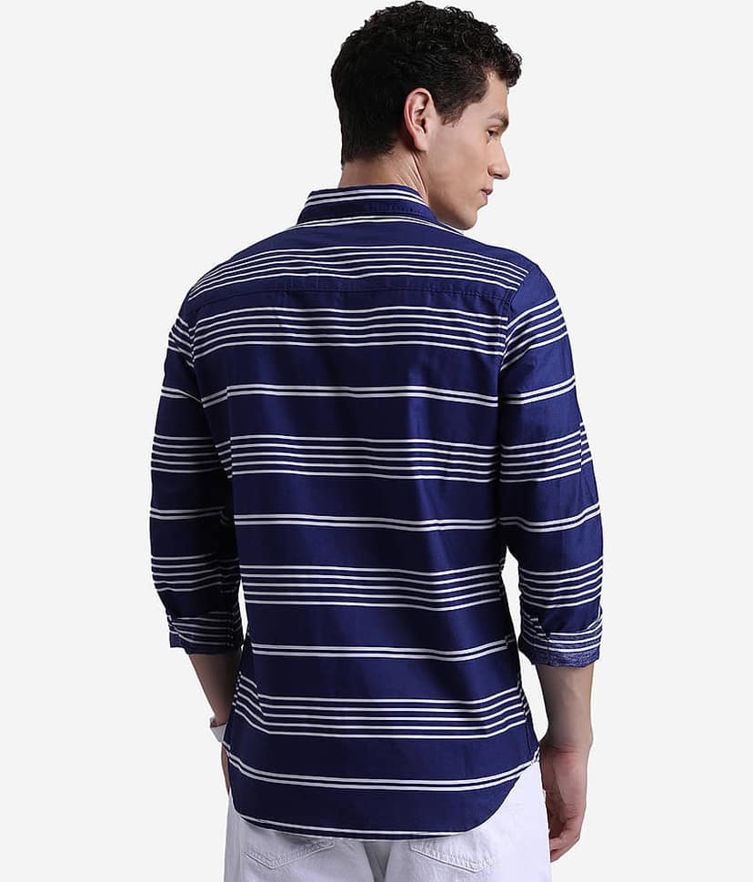 Ketch 100% Cotton Regular Fit Striped Full Sleeves Men's Casual Shirt - Blue ( Pack of 1 ) view 4