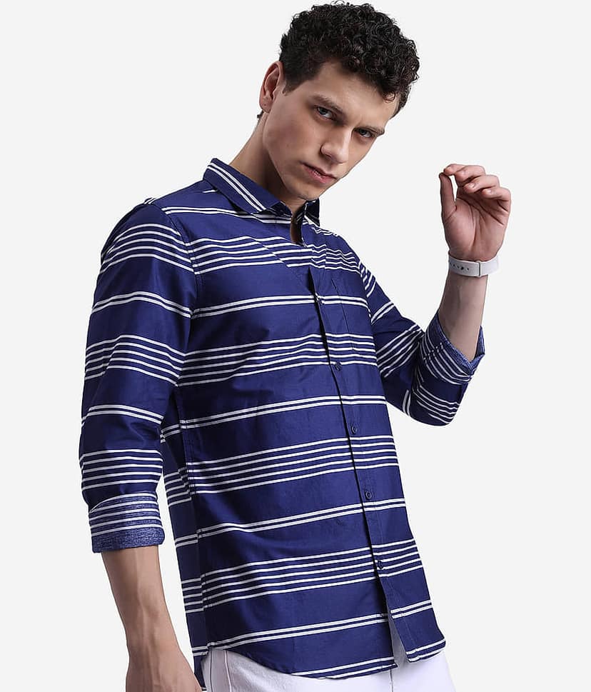Ketch 100% Cotton Regular Fit Striped Full Sleeves Men's Casual Shirt - Blue ( Pack of 1 ) view 6