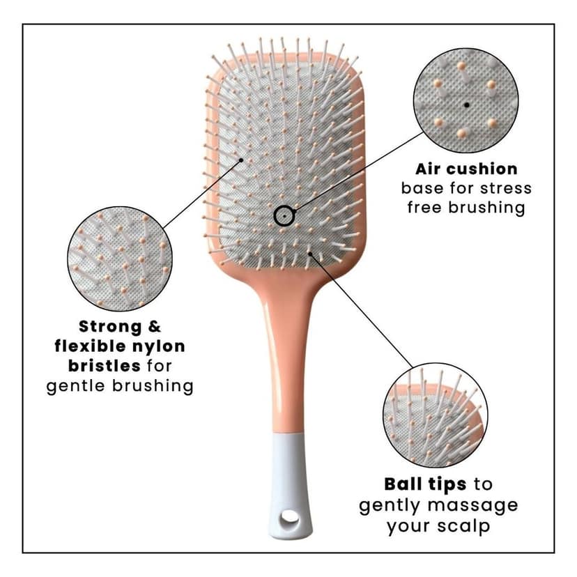 Hair Brush with Strong & Flexible Nylon Bristles having Anti-static Ball Tips, For Grooming, Straightening, Smoothing view 6
