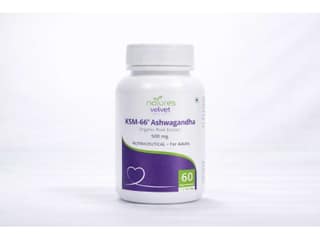 Natures Velvet KSM-66 Ashwagandha Extract 500 mg 60 Veg Capsules for Stress Relief, Stamina, Anxiety Support and Immunity Booster