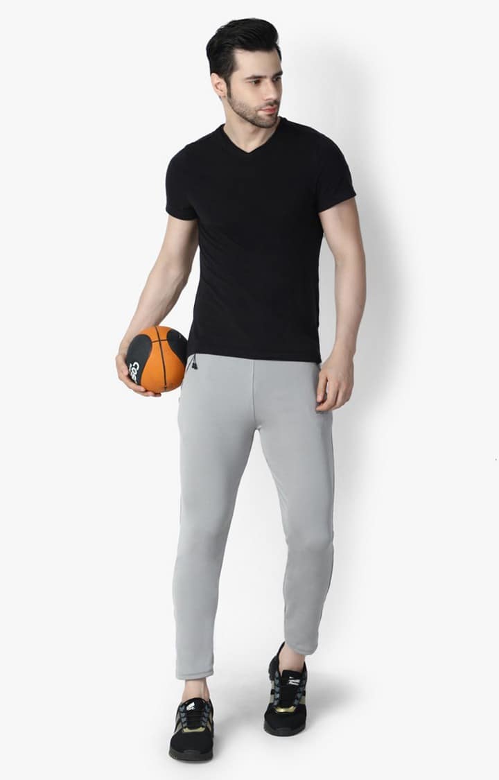 Men's Silver Lycra Solid Trackpants view 2