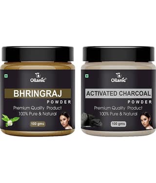Oilanic 100% Pure Bhringraj Powder & Charcoal Powder For Skincare Hair Mask 200 g Pack of 2
