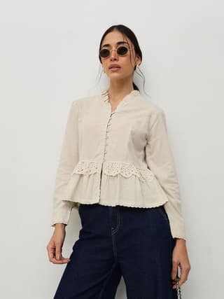Beige Vintage Ruffle Top