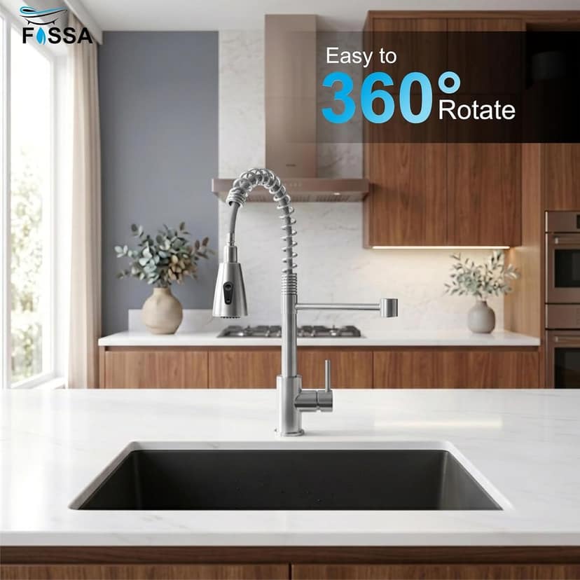 Ripple Two-Flow Heavy SUS 304 Pull-Out 360° Hot & Cold Kitchen Mixer Faucet Chrome view 3