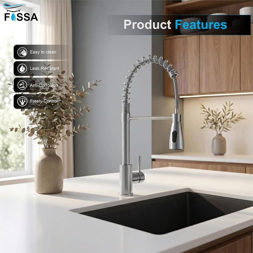 Ripple Two-Flow Heavy SUS 304 Pull-Out 360° Hot & Cold Kitchen Mixer Faucet Chrome view 7