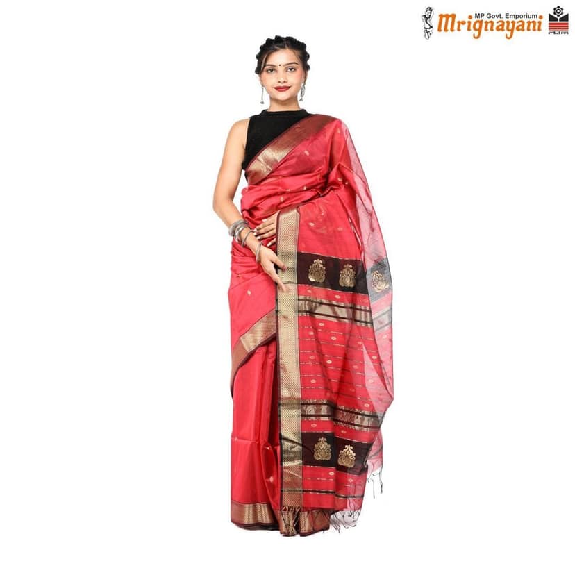 HANDLOOM MAHESHWARI SILK SAREE WITH BLOUSE (SKU - 3S0104230422, SAREE-1128) view 2