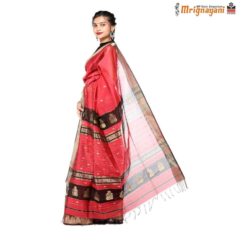 HANDLOOM MAHESHWARI SILK SAREE WITH BLOUSE (SKU - 3S0104230422, SAREE-1128) view 3