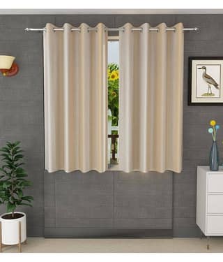 Panipat Textile Hub Solid Semi-Transparent Eyelet Door Curtain 7 ft Pack of 2 -Cream