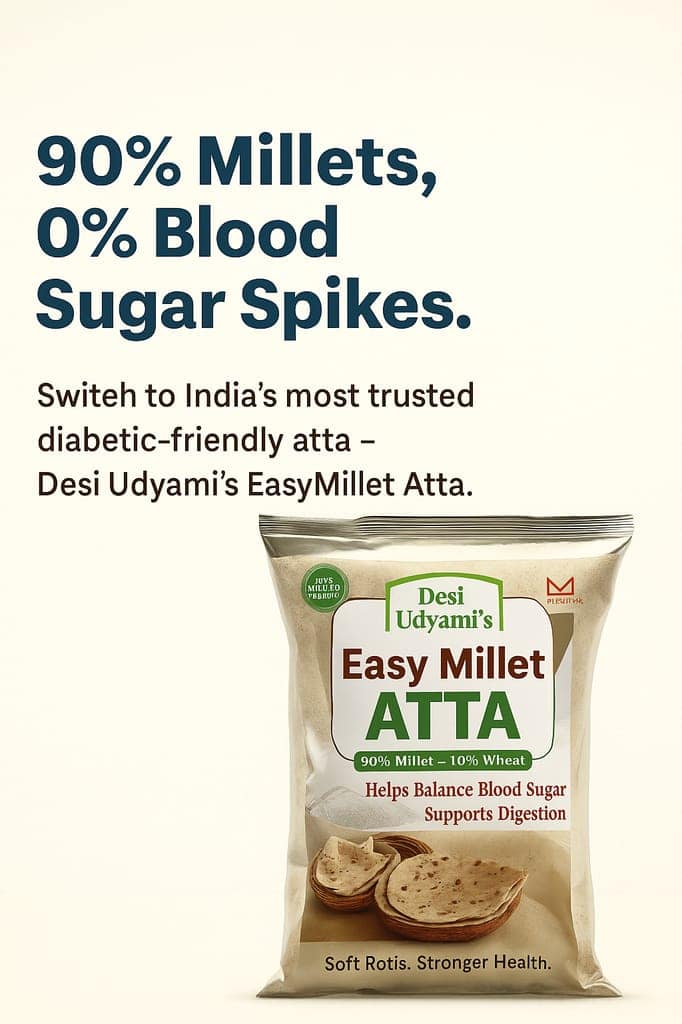 Desi Udyami EasyMillet Multigrain Atta – Diabetes-Friendly, Low GI, High Fiber Roti Flour (Jowar, Ragi, Bajra, Methi, Jeera) | Multigrain Flour for Diabetes, Weight Loss & Thyroid | Low GI Millet Atta with 10% Wheat 2 Kgs (pack of 4) view 2